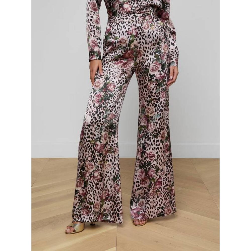 L'AGENCE Pilar Wide Leg Silk Pants in Cheetah Rose 6 - Picture 7 of 10
